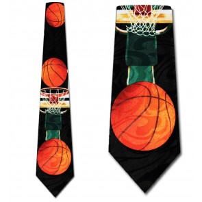 Basketballs and Hoop Black Necktie